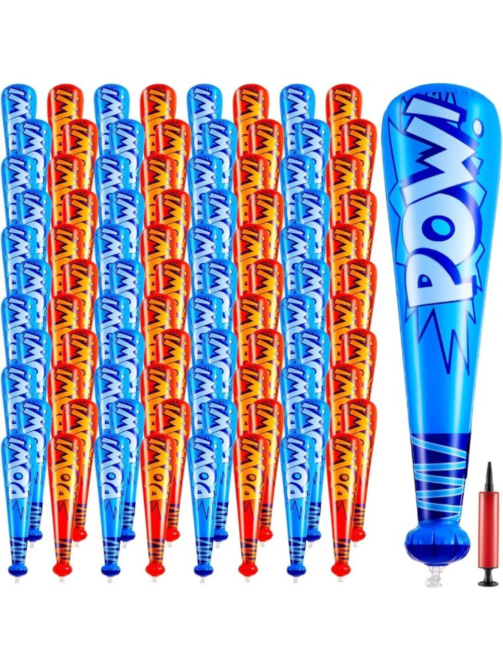 100 Pcs Inflatable Bats 17" with Pump - Fun Party Supplies, Dark Blue & Red